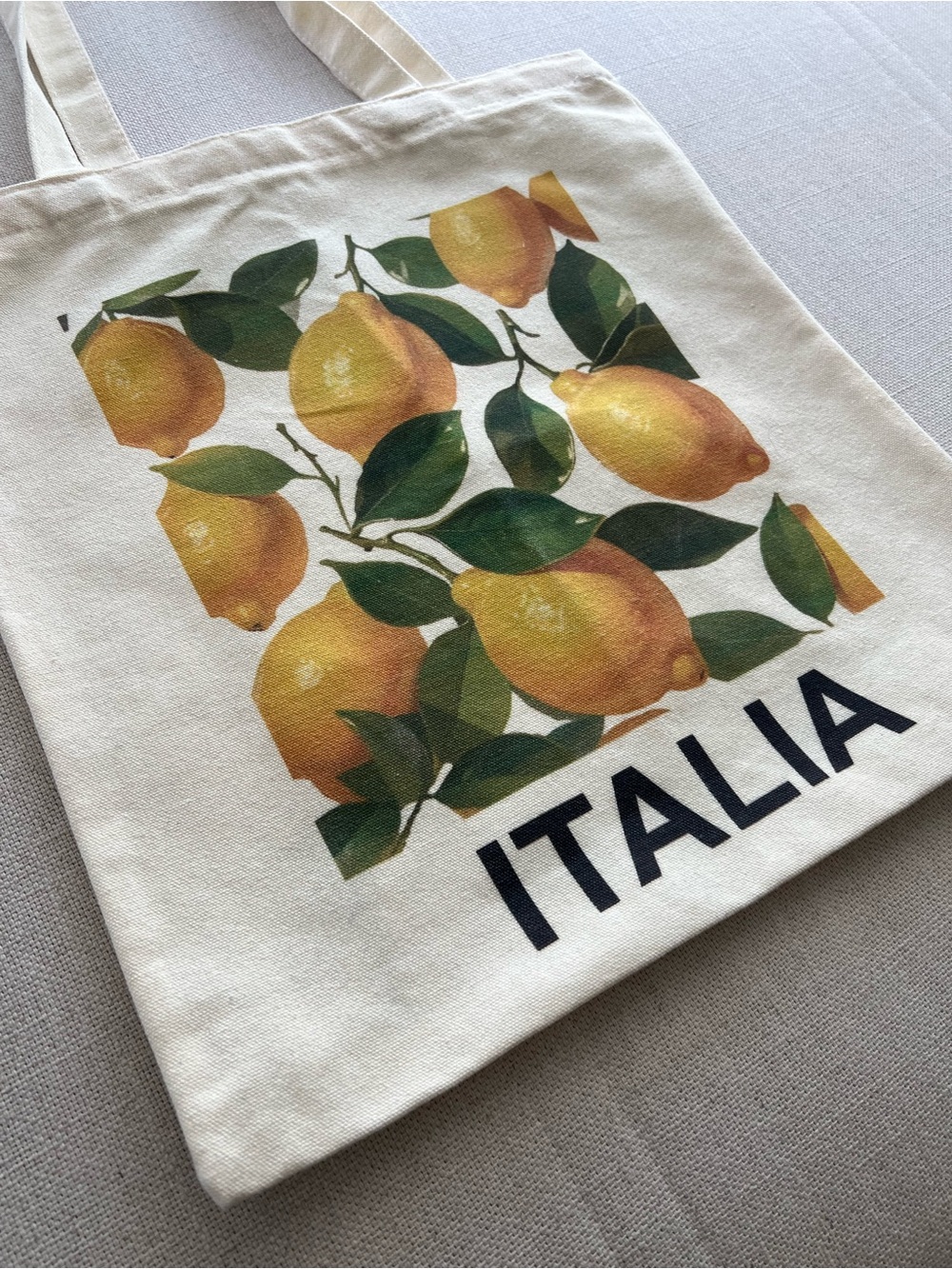 ITALIA Lemon Canvas Tote Bag Cream with Yellow & Green Print - Picture 3 of 5